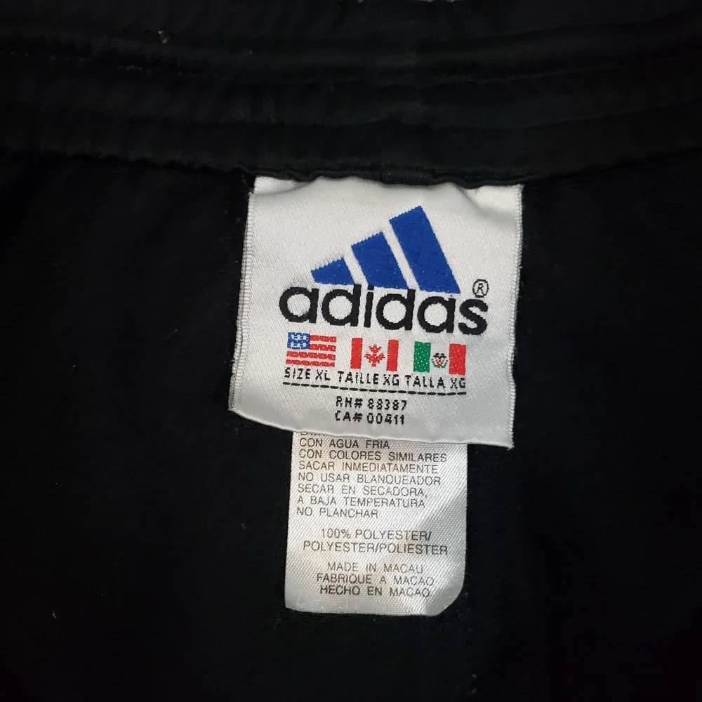 Adidas Track Pants Mens XL Black White 3-Stripe Straight Leg Drawstring Athletic